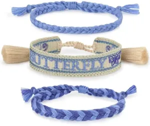 3PCS/Set Handmade Woven Bracelets Set Adjustable Butterfly Bracelets,P