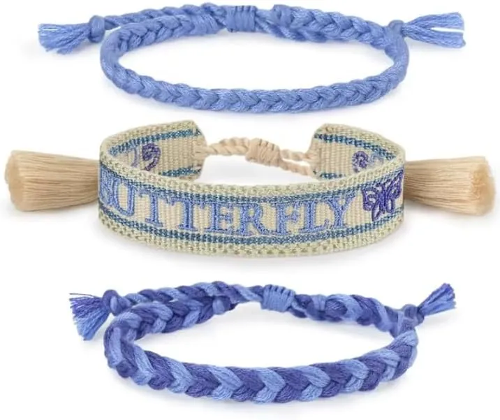 3PCS/Set Handmade Woven Bracelets Set Adjustable Butterfly Bracelets,P