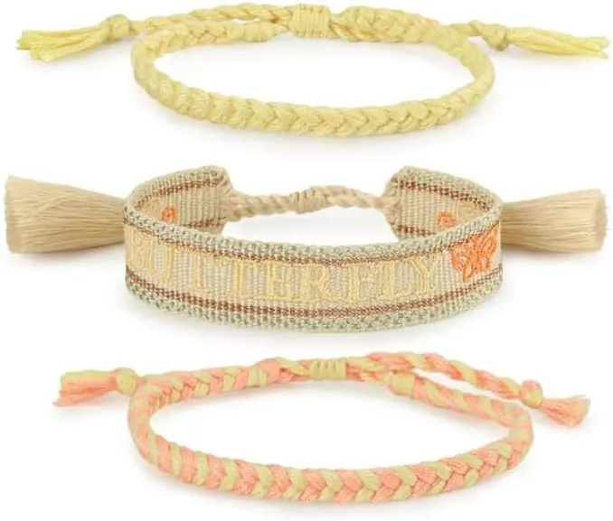 3PCS/Set Handmade Woven Bracelets Set Adjustable Butterfly Bracelets,Y