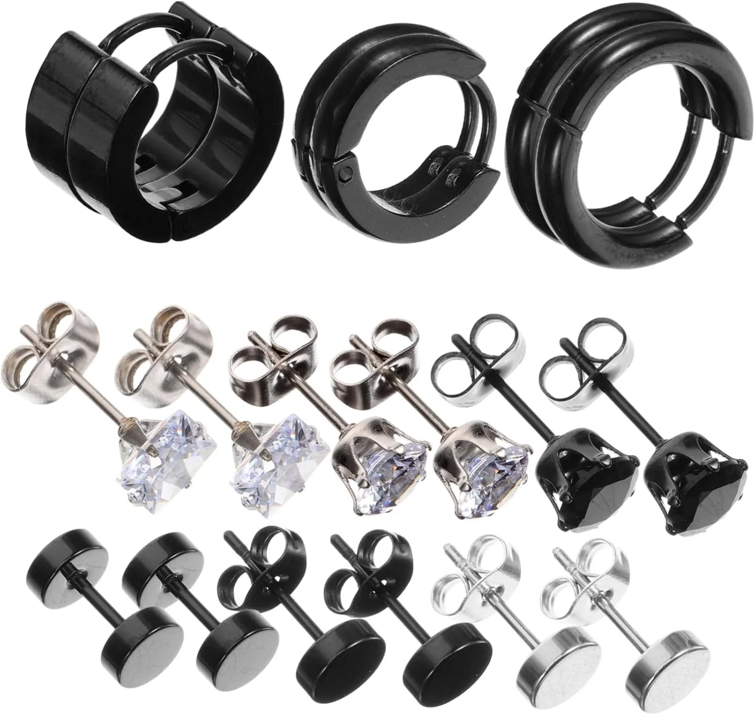 9 Pairs Minimalist Hoop Earrings Set for Women Zirconia Studs & Cartilage Earrings Lightweight Titanium Steel Jewelry for Prom and Everyday Wear