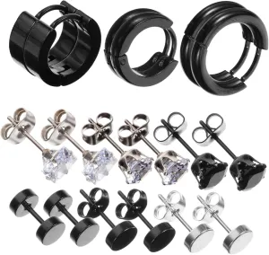 9 Pairs Minimalist Hoop Earrings Set for Women Zirconia Studs & Cartilage Earrings Lightweight Titanium Steel Jewelry for Prom and Everyday Wear
