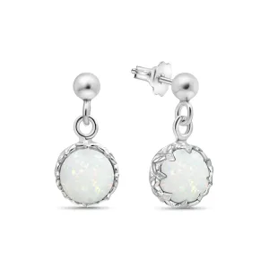 925 Sterling Silver White Opal Earrings for Women - October Birthstone - Earrings Silver Dangle Post Earrings - Silver Drop Earrings for Women - Everyday Earrings - Minimalist Jewelry for Women