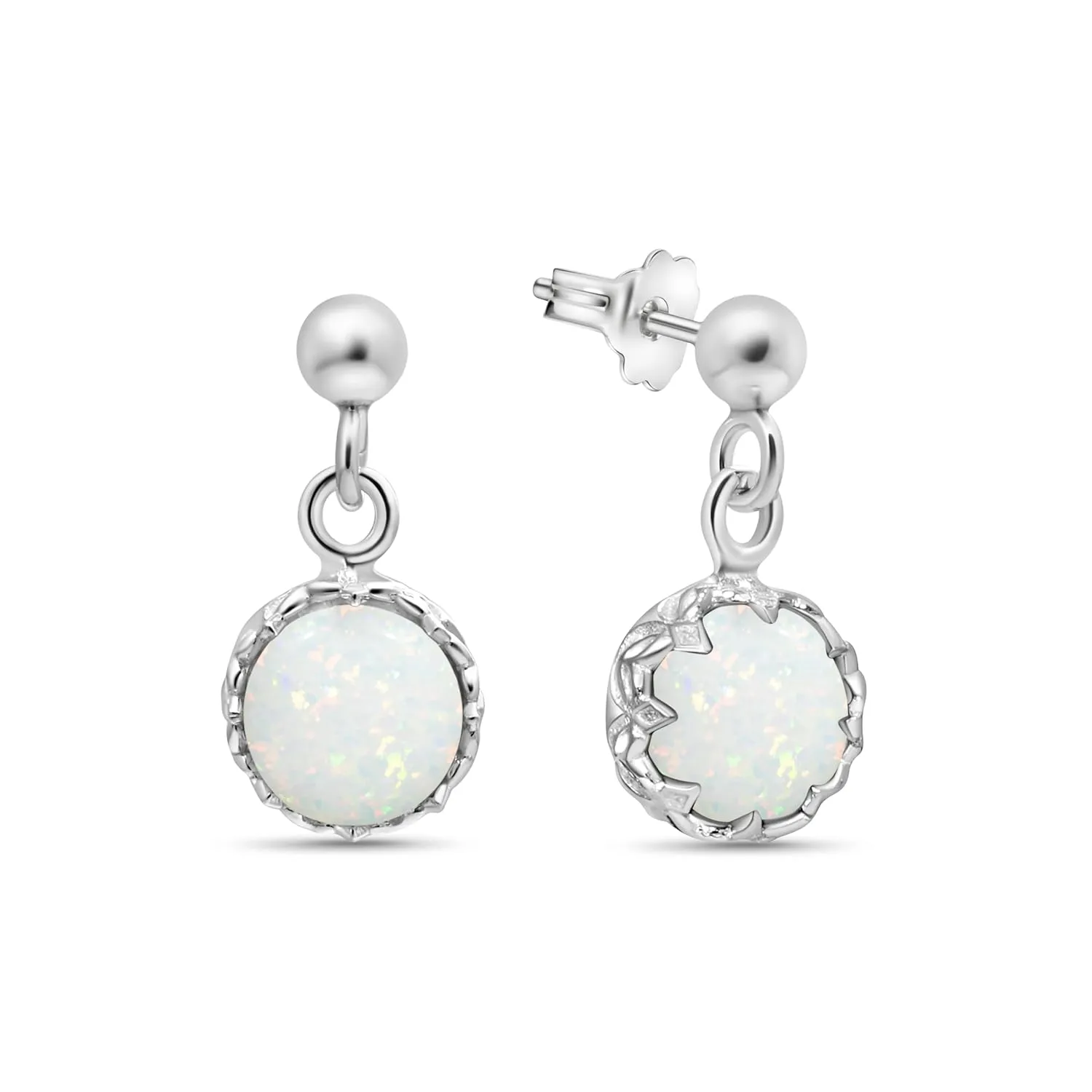 925 Sterling Silver White Opal Earrings for Women - October Birthstone - Earrings Silver Dangle Post Earrings - Silver Drop Earrings for Women - Everyday Earrings - Minimalist Jewelry for Women