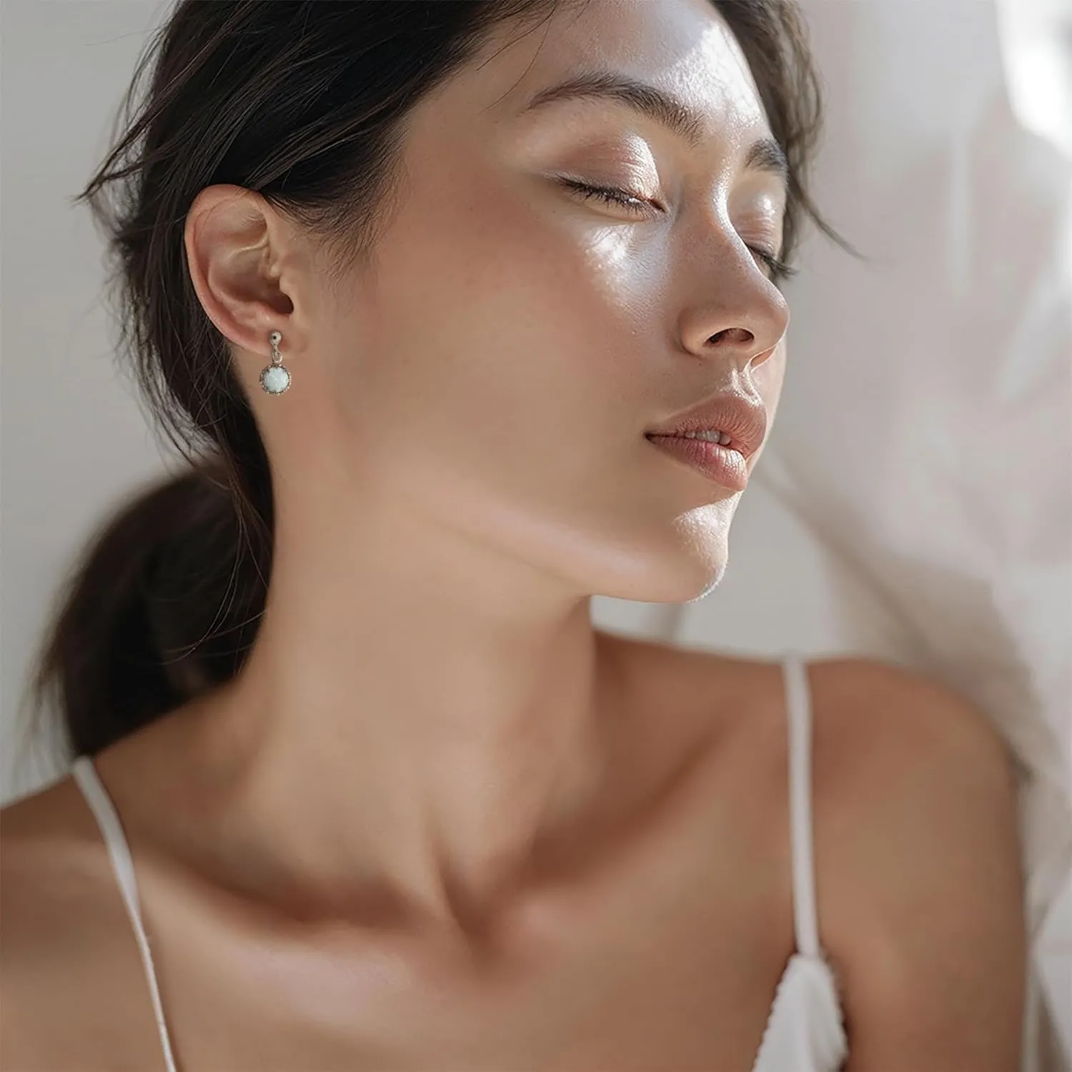 925 Sterling Silver White Opal Earrings for Women - October Birthstone - Earrings Silver Dangle Post Earrings - Silver Drop Earrings for Women - Everyday Earrings - Minimalist Jewelry for Women