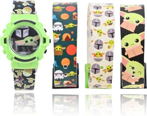 Accutime Lucasfilm Star Wars Baby Yoda Kids Digital Watch - LED Flashing Light, LCD Watch Display, 4 in 1 Interchangeable Plastic Straps