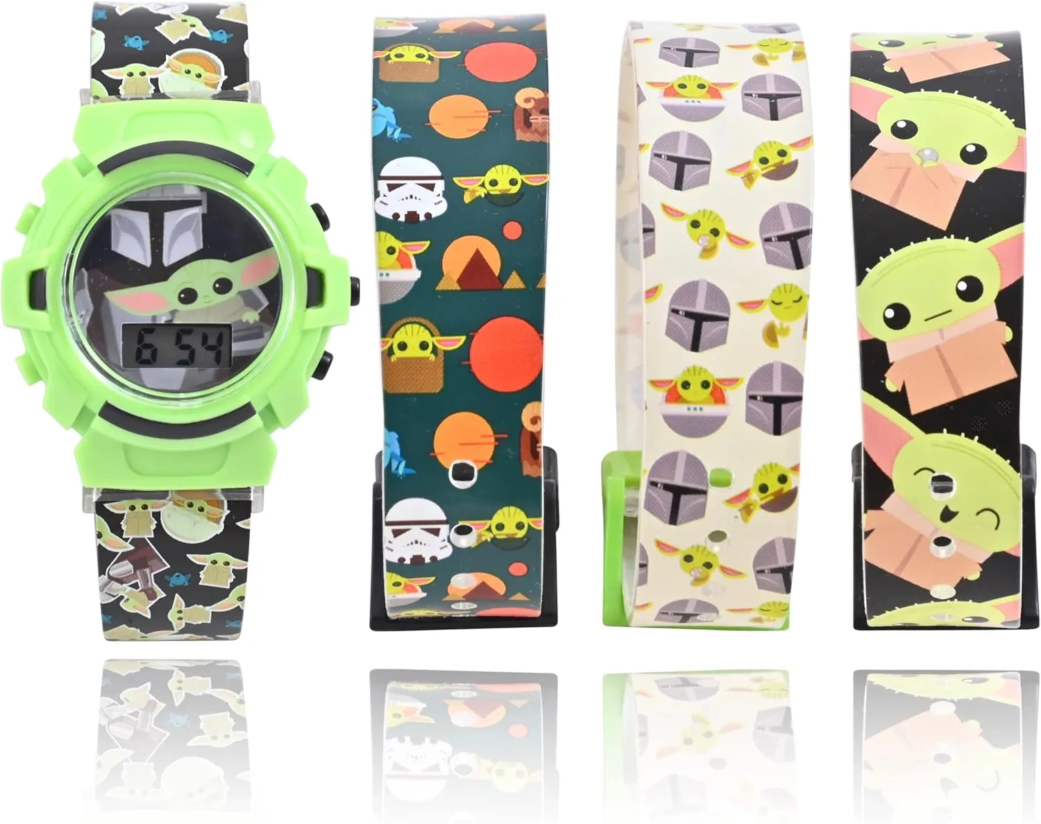 Accutime Lucasfilm Star Wars Baby Yoda Kids Digital Watch - LED Flashing Light, LCD Watch Display, 4 in 1 Interchangeable Plastic Straps