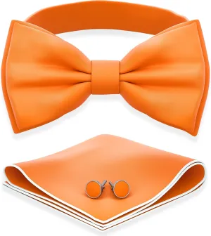 Adam Young Men's Bow Ties with Handkerchief & Cufflinks Pre-Tied Style Formal Satin Classic Bowtie for Tuxedo Faux Silk