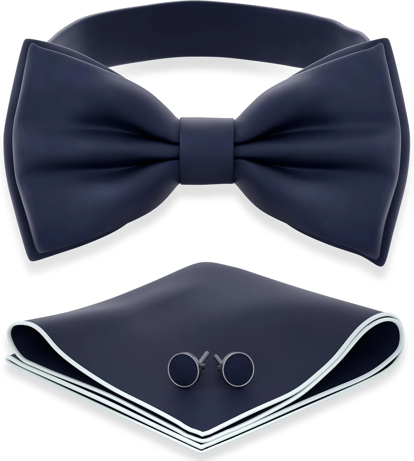 Adam Young Men's Bow Ties with Handkerchief & Cufflinks Pre-Tied Style Formal Satin Classic Bowtie for Tuxedo Faux Silk