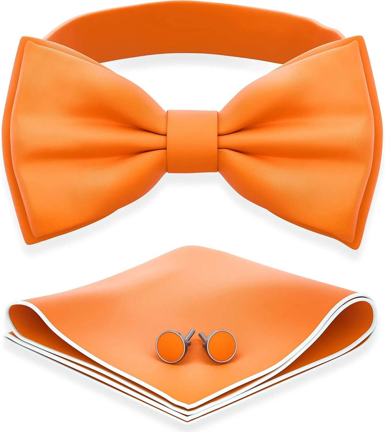 Adam Young Men's Bow Ties with Handkerchief & Cufflinks Pre-Tied Style Formal Satin Classic Bowtie for Tuxedo Faux Silk