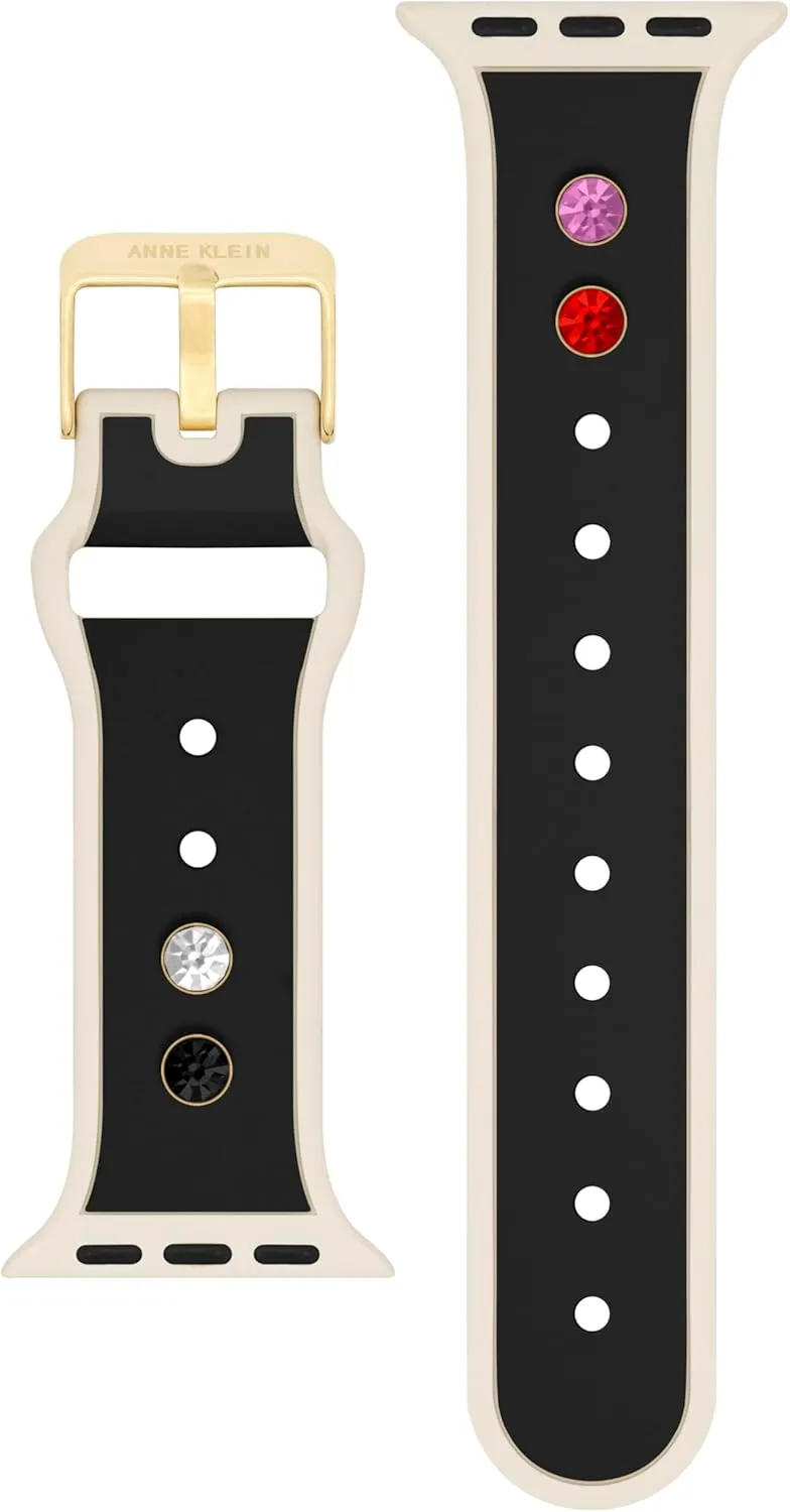 Anne Klein Silicone Fashion Band for Apple Watch, Secure, Adjustable, Apple Watch Band, Fits Most Wrists