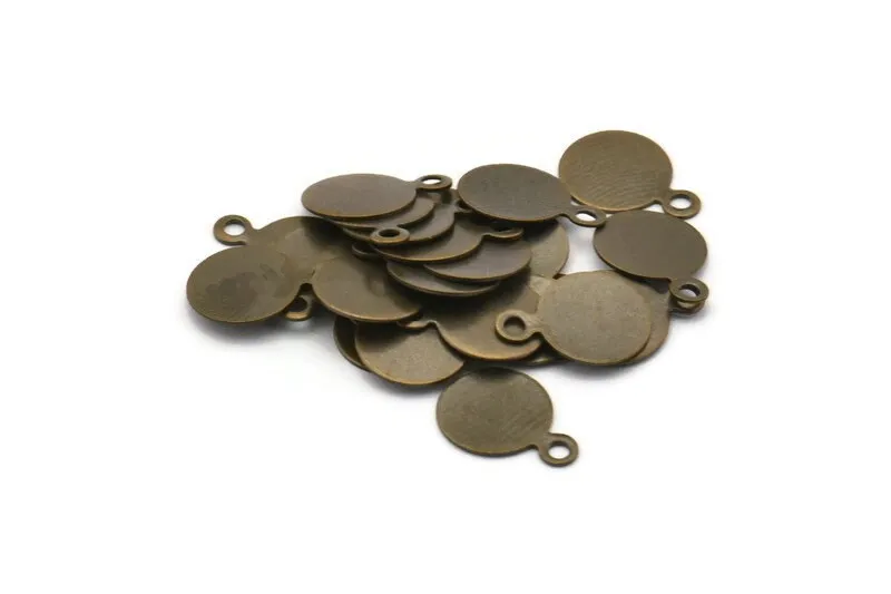Antique Round Brass, 50 Antique Brass Stamping Tags, Connector Rings (8mm) K002