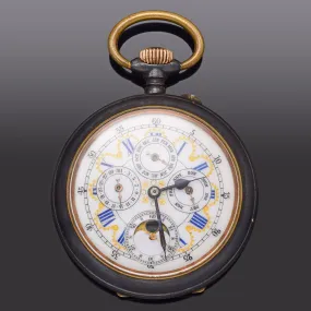 Vintage Swiss Triple Calendar Moon Phase Stee Acier Garanti Pocket Watch