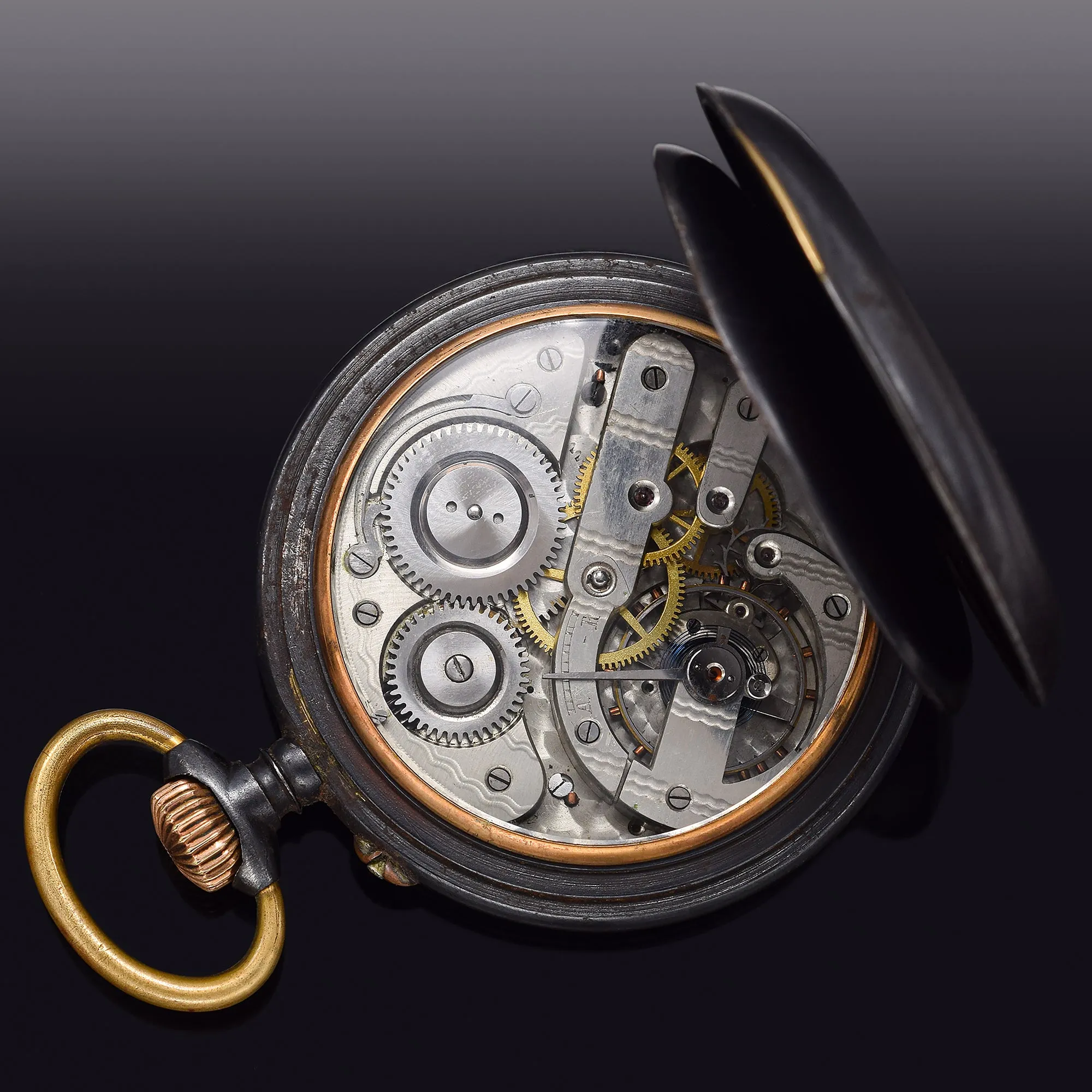 Vintage Swiss Triple Calendar Moon Phase Stee Acier Garanti Pocket Watch