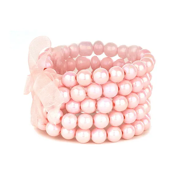 Barbie Theme Pearl Finish Bead Stretch Bracelet Set