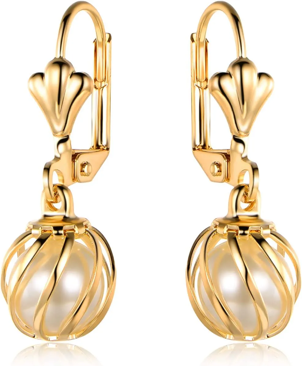 Barzel 18K Gold Plated Pearl Dangling Drop Earrings