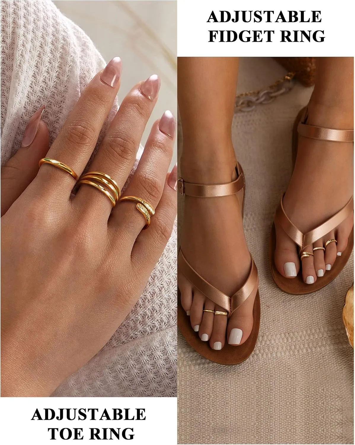 Besteel Toe Rings for Women 14K Gold Filled Simple Hug CZ Triple Open Band Rings Trendy Silver Gold Adjustable Toe Rings Summer Beach Foot Jewelry for Women