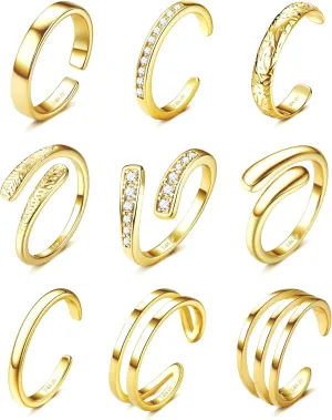 Besteel Toe Rings for Women 14K Gold Filled Simple Hug CZ Triple Open Band Rings Trendy Silver Gold Adjustable Toe Rings Summer Beach Foot Jewelry for Women