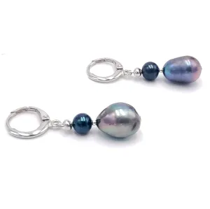 Black freshwater pearl drop earring, white gold plated over 925 sterling silver hook, june birthstone gift for her, uniquelan jewelry