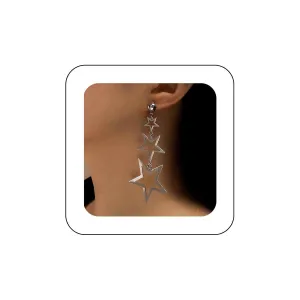 Bohemian Star Dangle Earrings Star Drop Earring Hollow Stars Dangling Earring Long Triple Stars Stud Earrings Jewelry for Women(Silver)