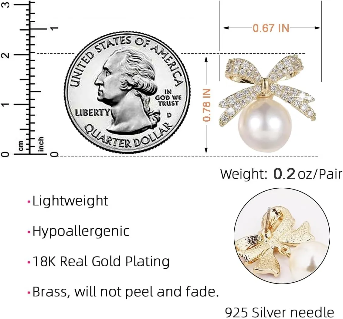 Bow Pearl Earrings for Women, Valentines Day Gifts Trendy Ribbon Earring Gift Ideas Wife Girlfriend Valentine Birthday Wedding Christmas Jewelry