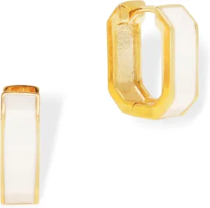 Chunky Gold Hoop Earrings for Women, Trendy Lightweight Simple Black White Square Enamel Huggie Earing Prom Everyday Holiday Jewelry Gift