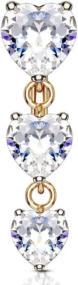 Covet Jewelry Three Prong Heart CZ Vertical Drop 316L Surgical Steel Top Drop Belly Button Navel Rings