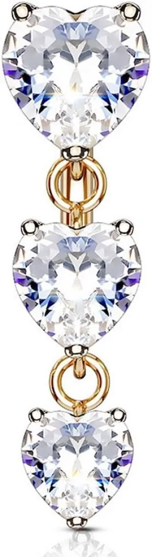 Covet Jewelry Three Prong Heart CZ Vertical Drop 316L Surgical Steel Top Drop Belly Button Navel Rings