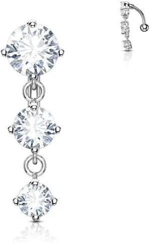 Covet Jewelry Three Prong Round CZ Vertical Drop 316L Surgical Steel Top Drop Belly Button Navel Rings