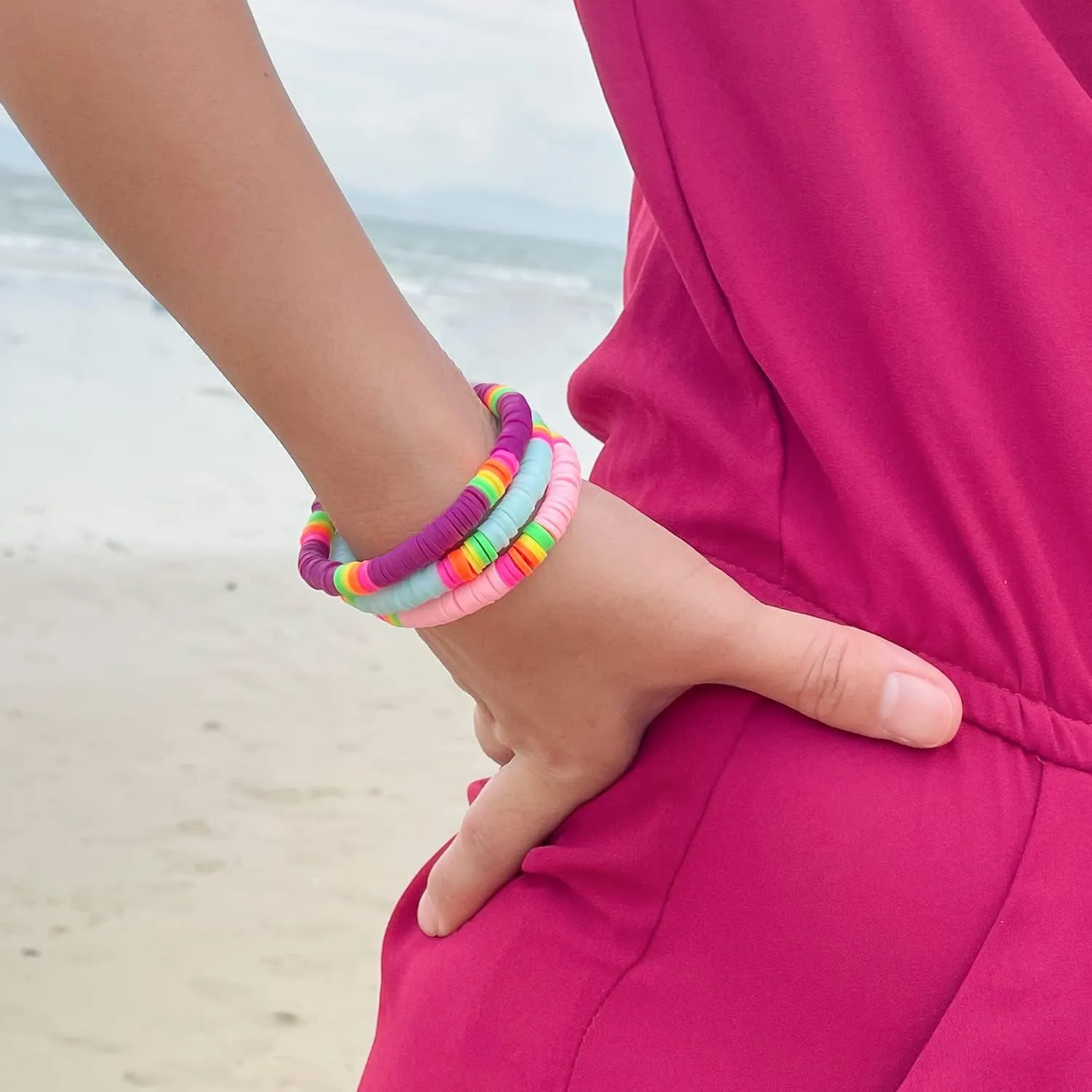 CQUAN CHI Friendship Bracelets Heishi Beaded Stretch Bracelets Vintage Bracelets For Women