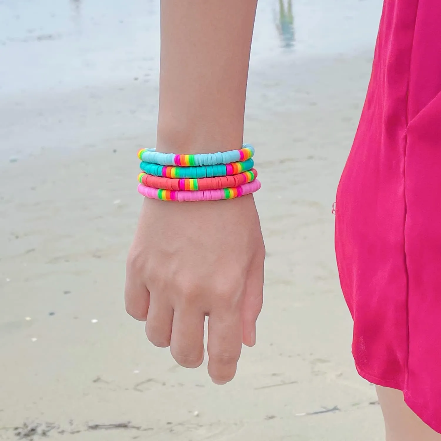 CQUAN CHI Friendship Bracelets Heishi Beaded Stretch Bracelets Vintage Bracelets For Women