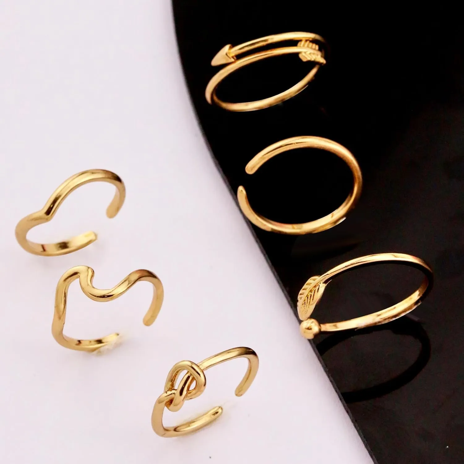CSIYANJRY99 6Pcs Gold Toe Rings for Women 14k Gold Open Adjustable Toe Rings Set Heart Butterfly Arrow Tail Rings Summer Beach