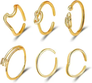 CSIYANJRY99 6Pcs Gold Toe Rings for Women 14k Gold Open Adjustable Toe Rings Set Heart Butterfly Arrow Tail Rings Summer Beach