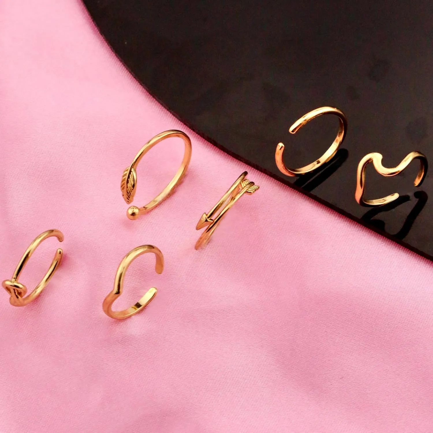 CSIYANJRY99 6Pcs Gold Toe Rings for Women 14k Gold Open Adjustable Toe Rings Set Heart Butterfly Arrow Tail Rings Summer Beach