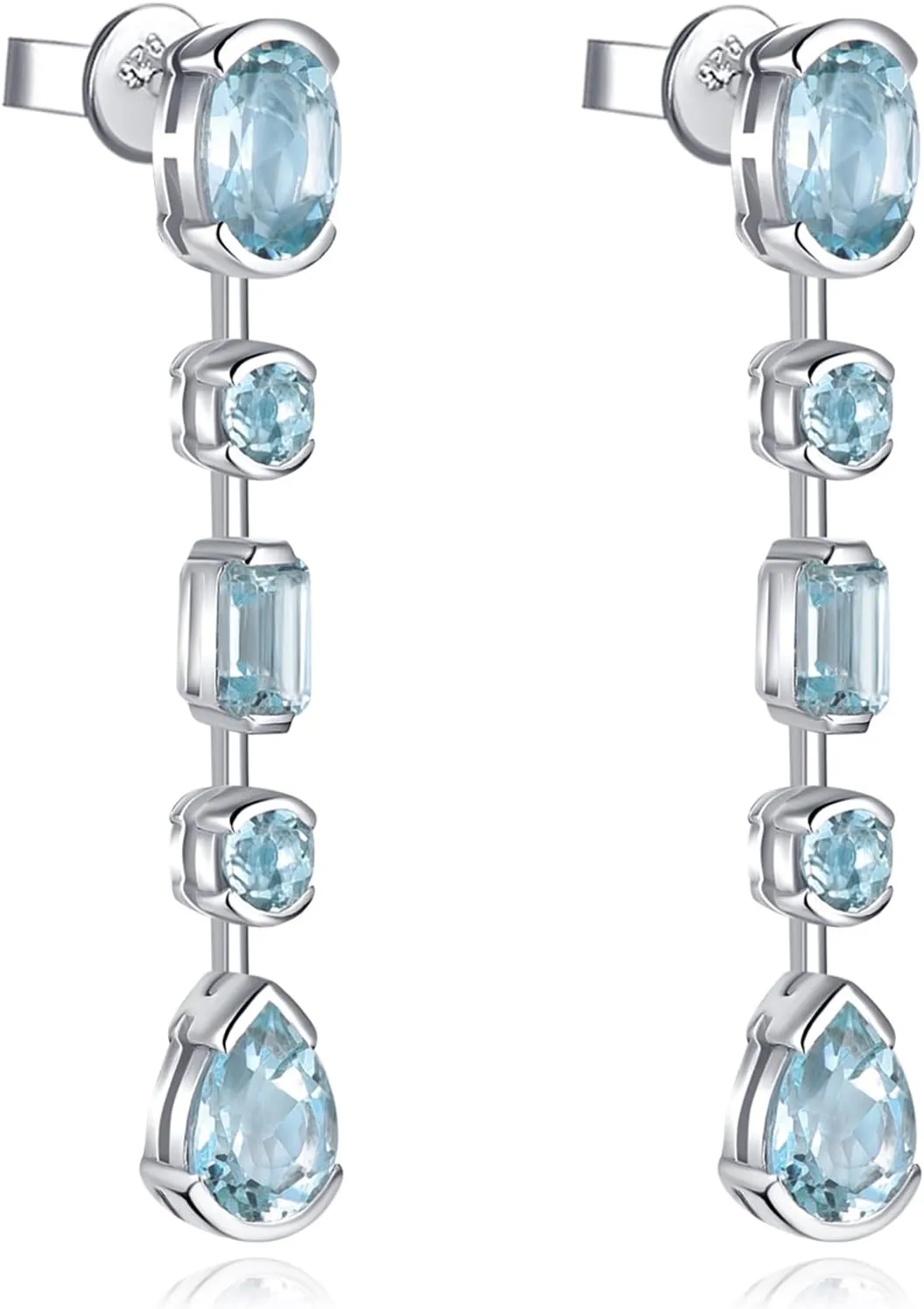 Drop Earrings for Women Dangle Hypoallergenic S925 Sterling Silver Natural Gemstone Aquamarine March Birthstone Screw Back Studs Fine Jewelry for Birthday