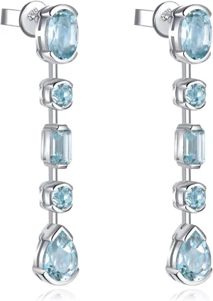 Drop Earrings for Women Dangle Hypoallergenic S925 Sterling Silver Natural Gemstone Aquamarine March Birthstone Screw Back Studs Fine Jewelry for Birthday