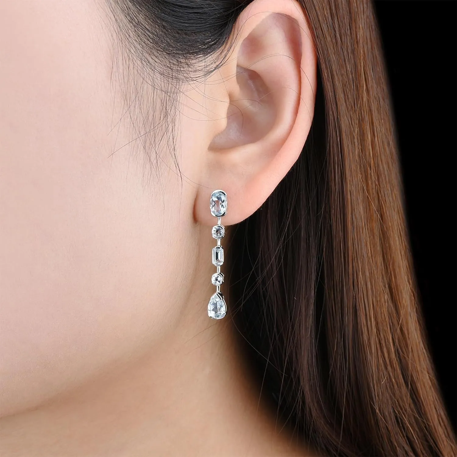 Drop Earrings for Women Dangle Hypoallergenic S925 Sterling Silver Natural Gemstone Aquamarine March Birthstone Screw Back Studs Fine Jewelry for Birthday