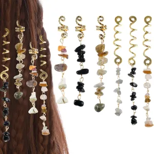 FRDTLUTHW Hair Jewelry Dreadlock Accessories, Natura Stone Hair Charms for Braids, Hair Ring Crystal Hair Accessories for Women(Black, pack of 6)