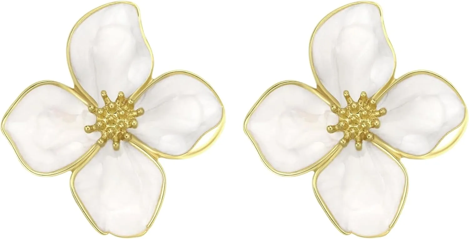 Gold Flower Earrings - Large Floral Statement Earrings for Women - Chunky Jewelry Gift