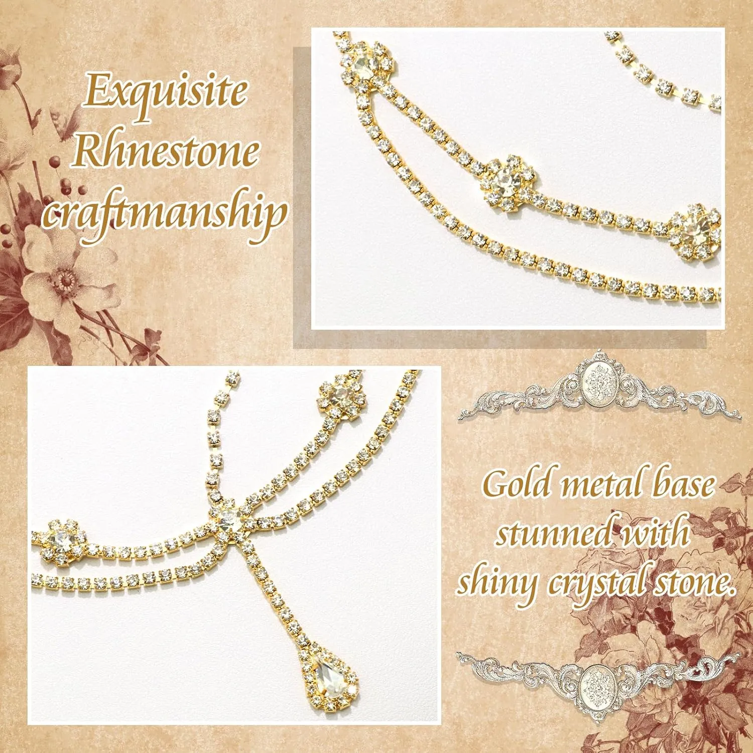 Gold Head Chain Rhinestone Headpiece Double Layered Head Crystal Jewelry Forehead Pendant Hair Chains Festival Prom Hair Accessories for Women and Girls