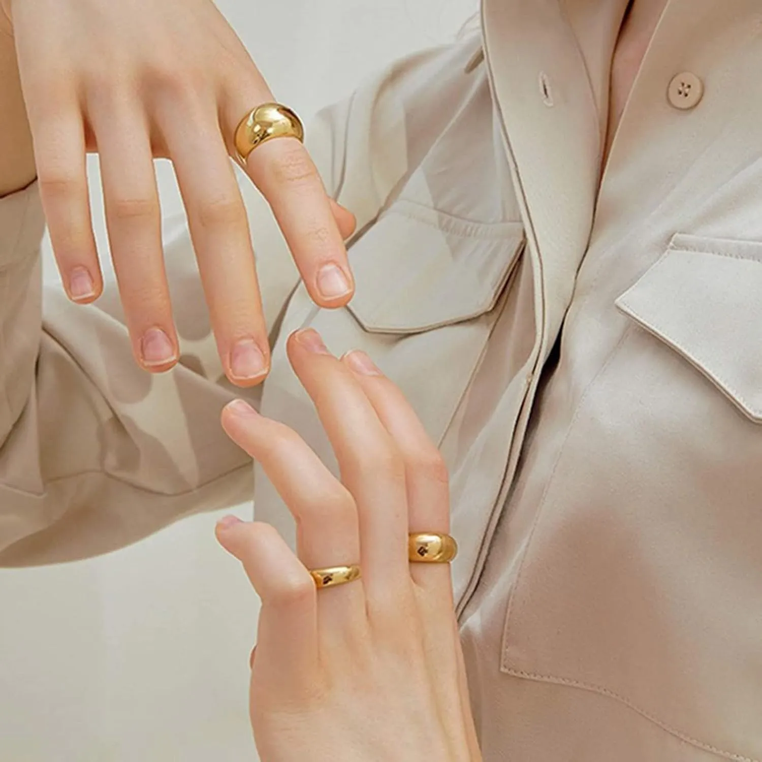 Gold Plated Chunky Bands for Women,Stackable Gold Sliver Dome Statement Thumb Ring Minimalist Jewelry Gifts for Mother's Day