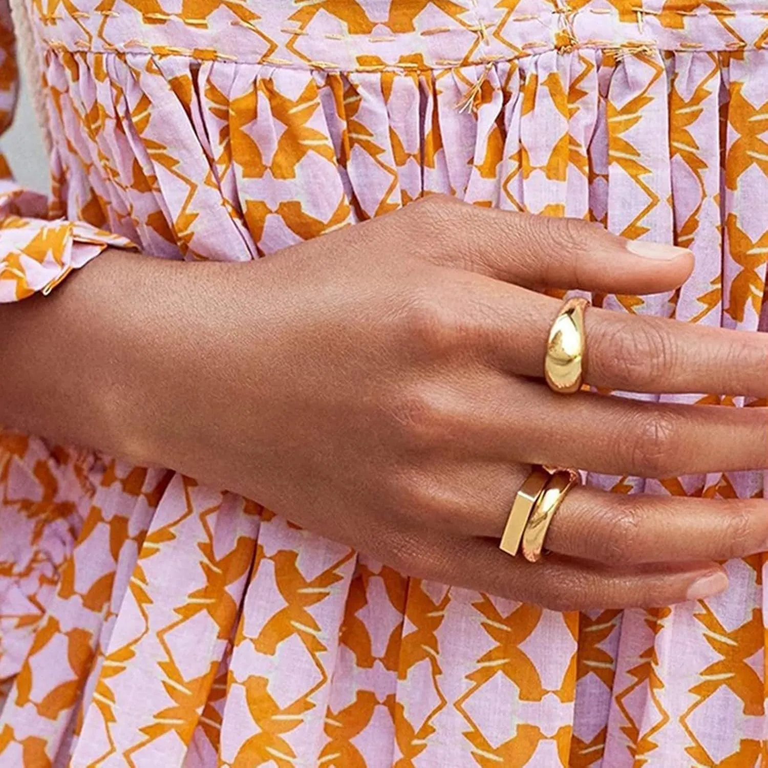 Gold Plated Chunky Bands for Women,Stackable Gold Sliver Dome Statement Thumb Ring Minimalist Jewelry Gifts for Mother's Day