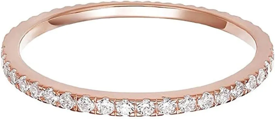 Gold Plated Solid 925 Sterling Silver Wedding Band for Her,Cubic Zirconia Statement Ring Simulated Diamond Stackable Ring