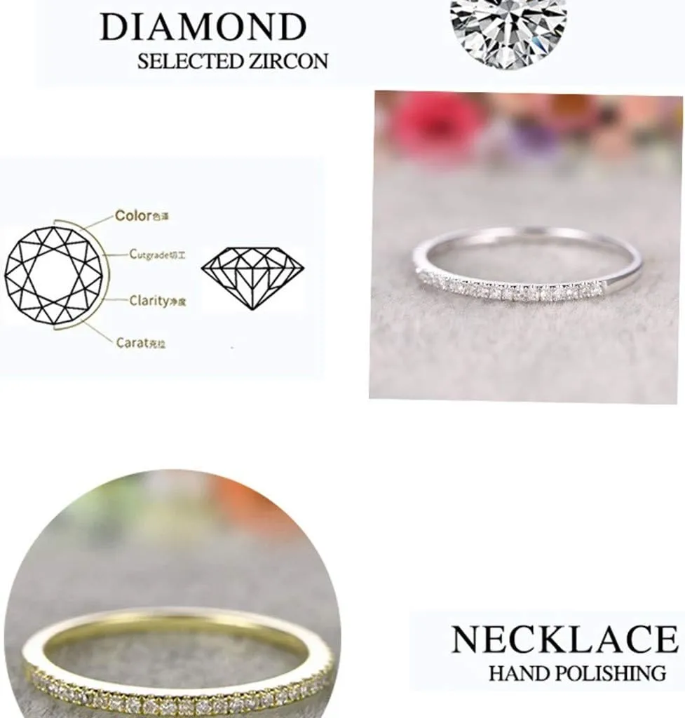 Gold Plated Solid 925 Sterling Silver Wedding Band for Her,Cubic Zirconia Statement Ring Simulated Diamond Stackable Ring