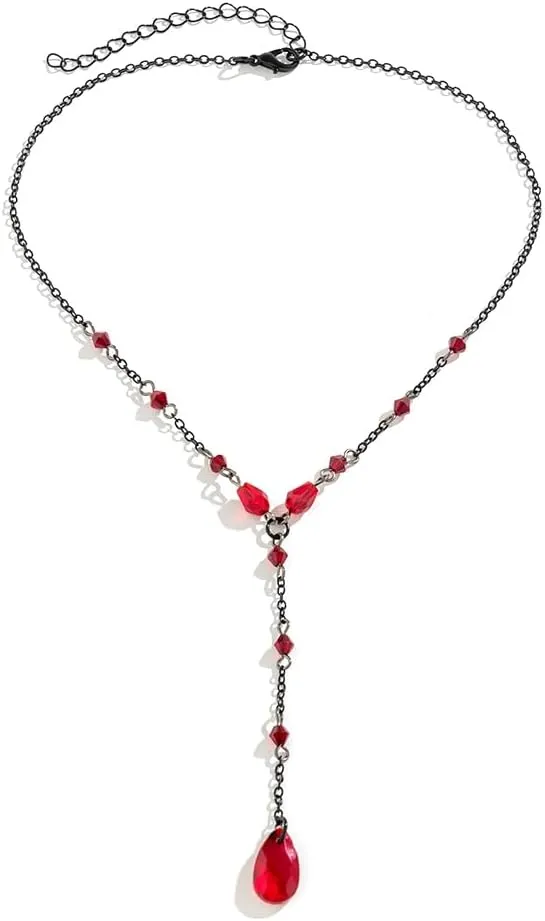 Gothic Necklace for Women Y2k Grunge Necklace Vintage Blood Drop Necklace Y Necklace Gothic Choker Necklace Gothic Jewelry for Women