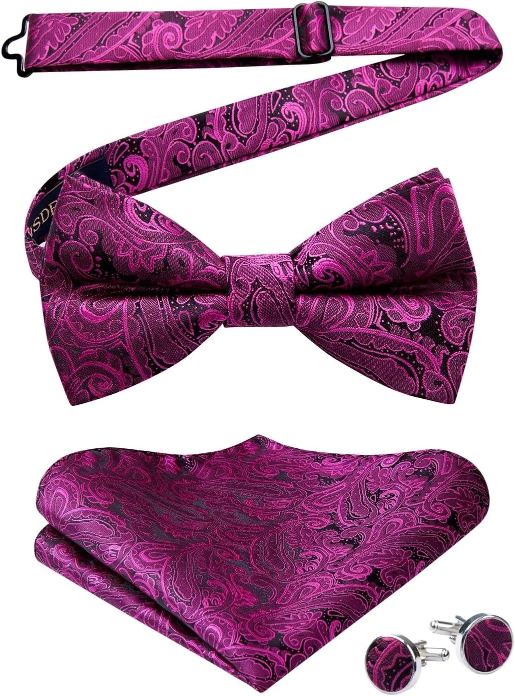 HISDERN Bow Ties for Men Pre-Tied Bow Tie Floral Paisley Handkerchief Classic Formal Bowtie and Pocket Square Cufflinks Set
