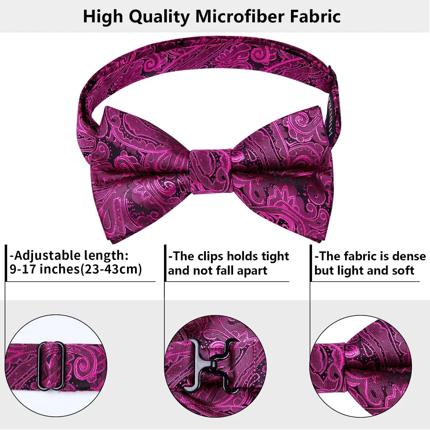 HISDERN Bow Ties for Men Pre-Tied Bow Tie Floral Paisley Handkerchief Classic Formal Bowtie and Pocket Square Cufflinks Set