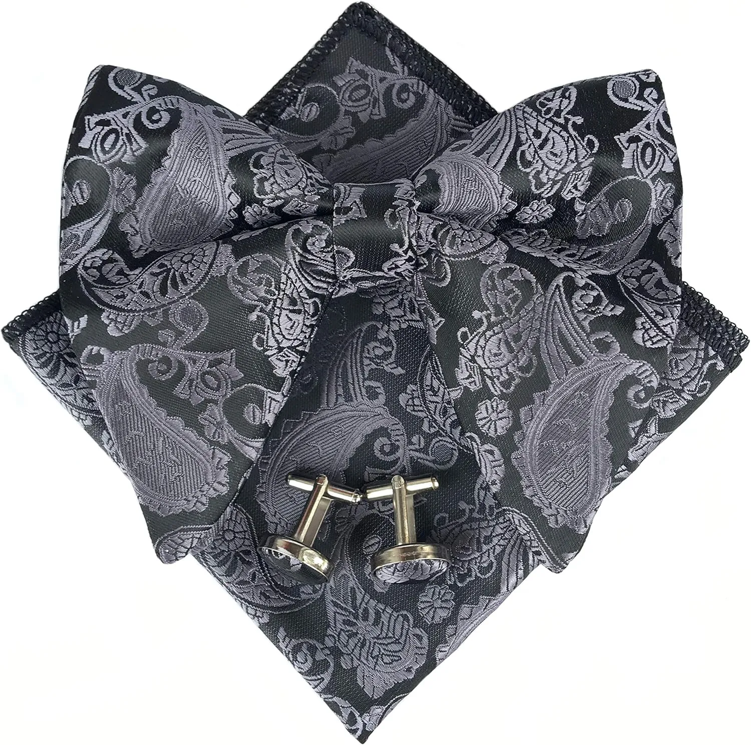 Justar Mens Pre-Tied Paisley Bowtie Oversized Tuxedo Bow Tie Hankie Cufflinks Set