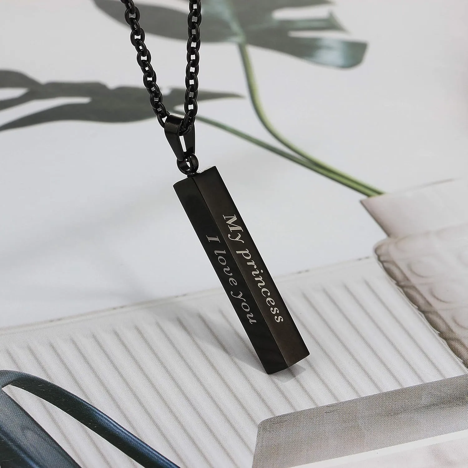 Love Jewelry Personalized Couple Stainless Steel Necklace Engraved Initial Name Vertical Bar Necklace Birthday Gift