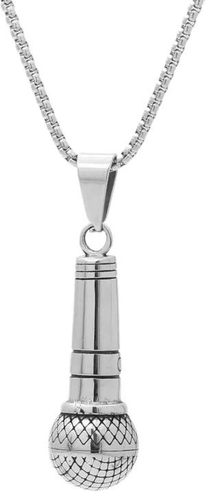 Mens and Womens Microphone Necklace Stainless Steel Music Pendant Punk Rock Necklace