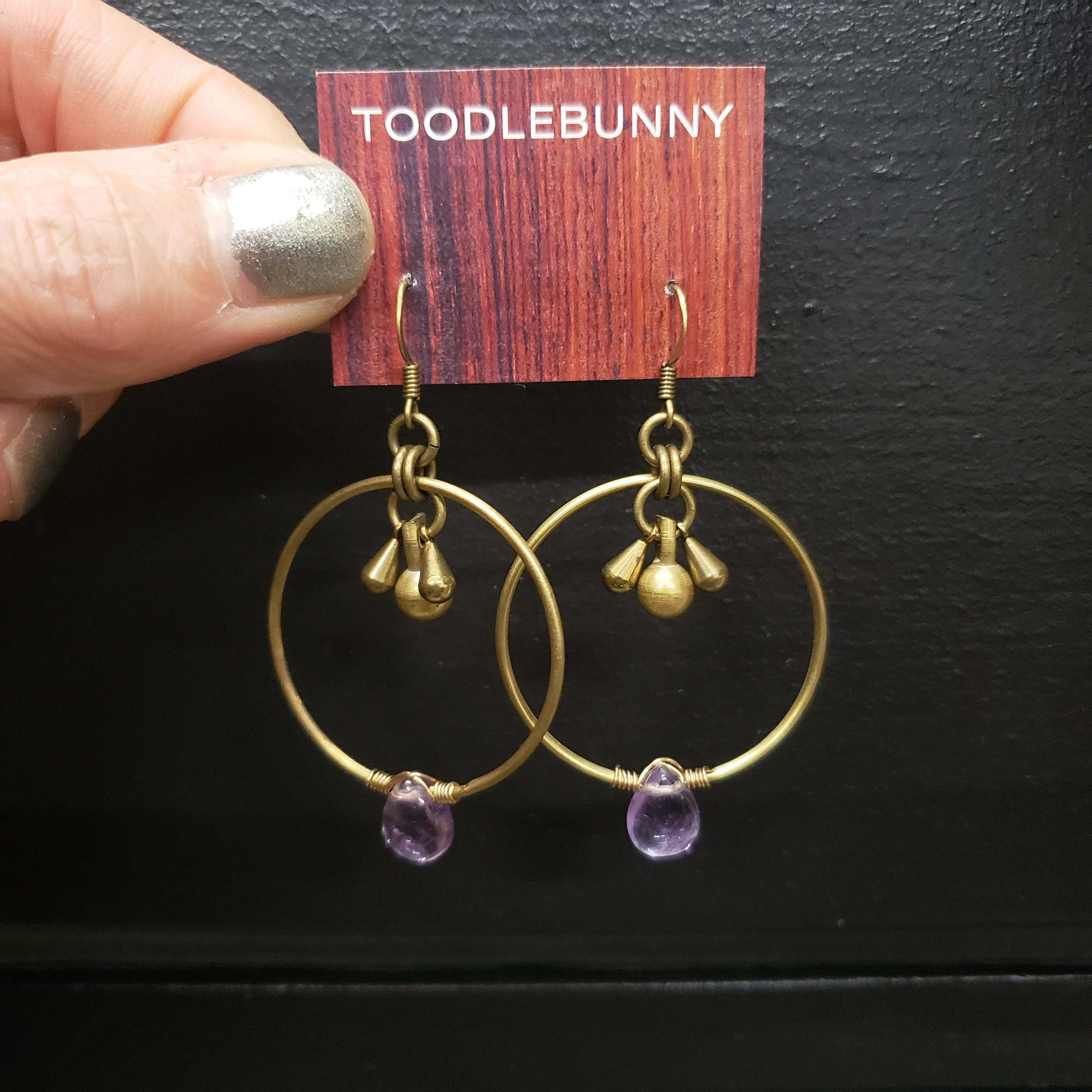 Modern Hoops Drop Earrings - Amethyst